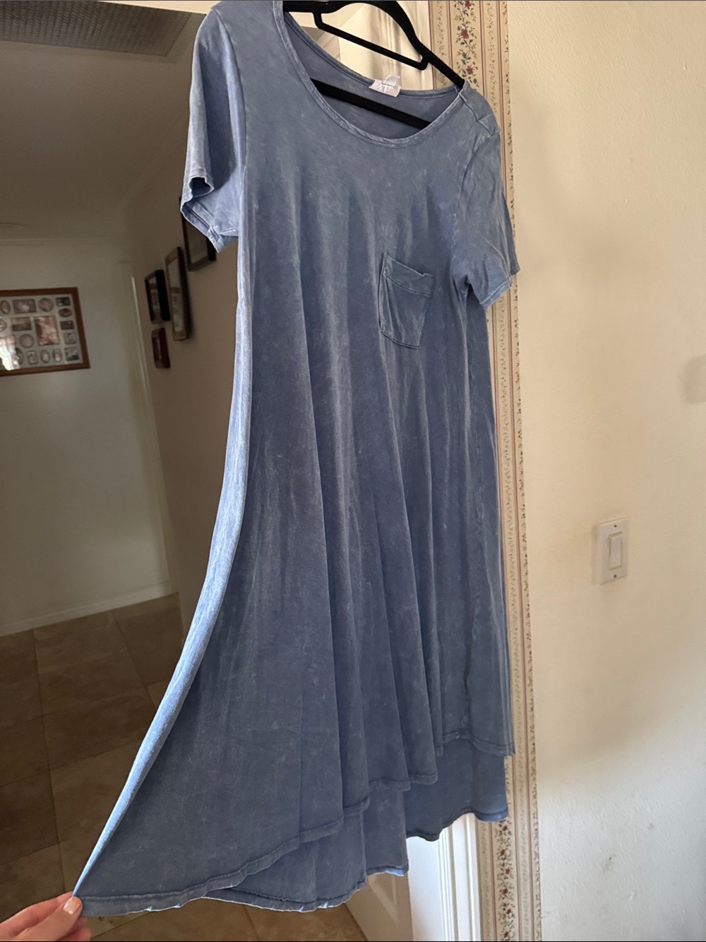 LuLaRoe Carly Acid Washed Denim Blue Maxi Swing Dress with Pocket